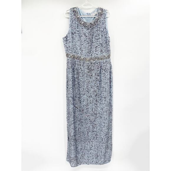 Mac Duggal 10839 Slate Blue Bead & Sequin Sleeveless Column Formal Gown 16 NWT - Picture 3 of 10